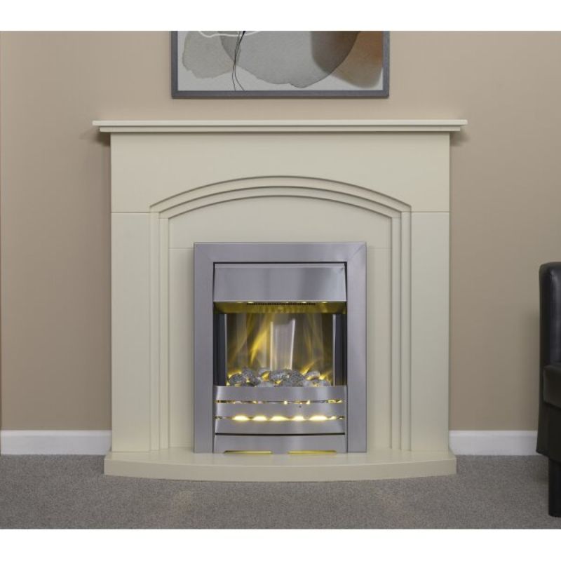 Adam Truro Fireplace in Cream with Helios Electric Fire in Brushed Steel, 41 Inch