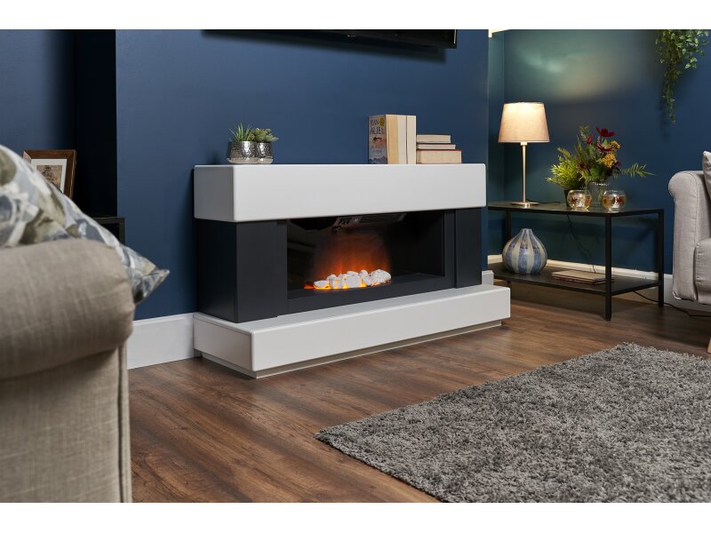 Adam Verona Fireplace Suite in Pure White & Charcoal Grey, 48 Inch