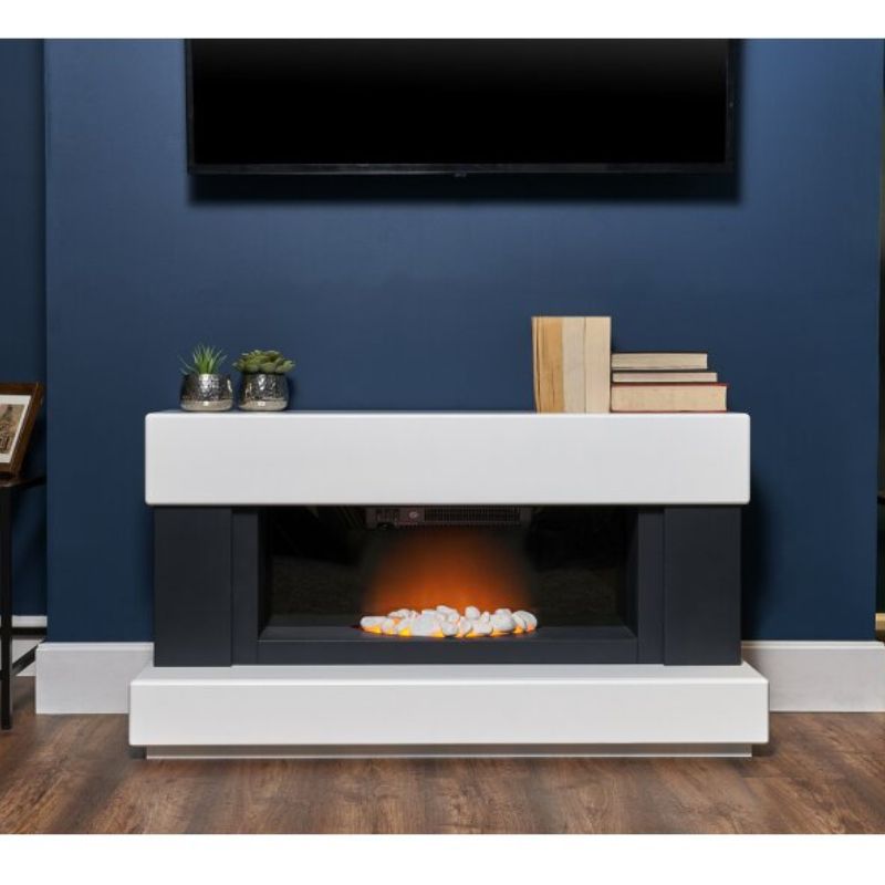 Adam Verona Fireplace Suite in Pure White & Charcoal Grey, 48 Inch