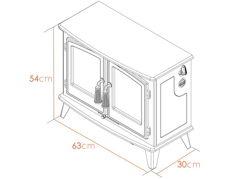 Adam Woodhouse Electric Stove in Black with Angled Stove Pipe