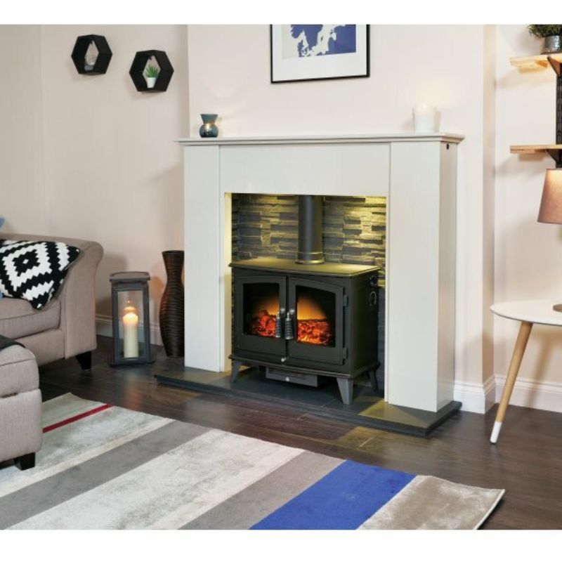 Adam Woodhouse Electric Stove in Black with Angled Stove Pipe