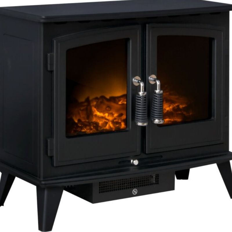 Adam Woodhouse Electric Stove in Black with Straight Stove Pipe