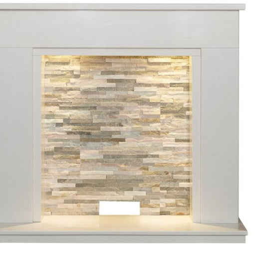 Acantha Amalfi White Marble Stove Fireplace with Downlights, 48 Inch