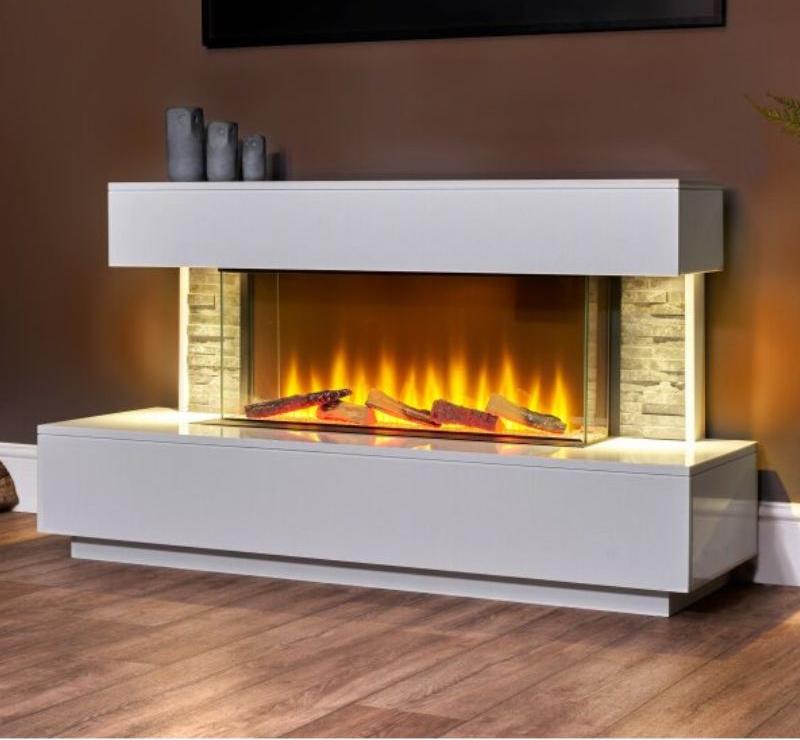 Acantha Aspen White Marble & Slate Fireplace Suite with Downlights, 50 Inch