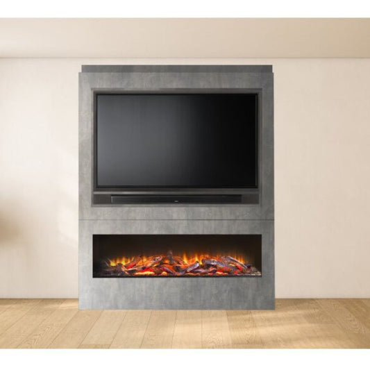 Acantha Athena Pre-Built Concrete Effect Fully Inset Media Wall with TV & Media Recess