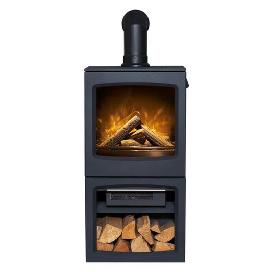 Acantha Lunar XL Electric Stove in Charcoal Grey with Short Angled Pipe in Black