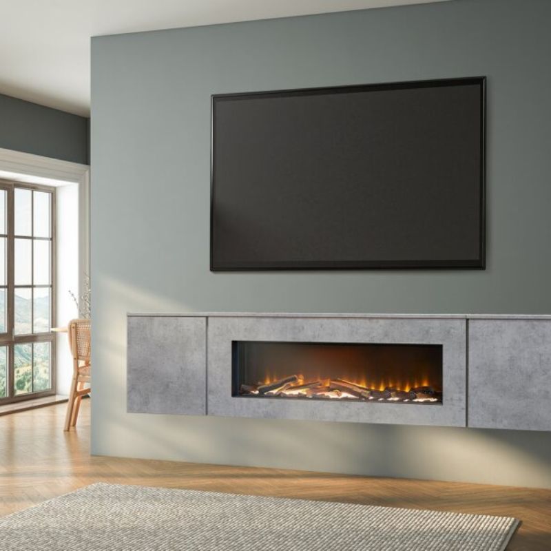 Acantha Orion Electric Floating Media Wall Suite in Concrete Effect, 100 Inch