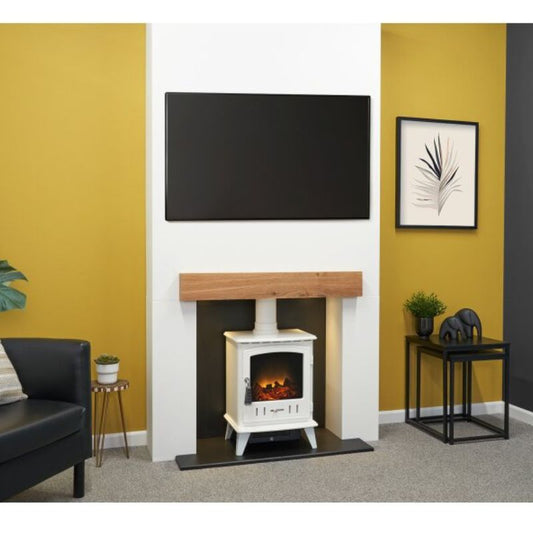 Acantha Pre-Built Stove Media Wall 1 with Aviemore Electric Stove in White