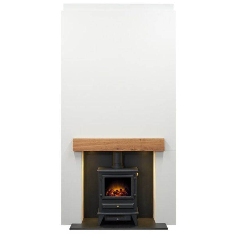 Acantha Pre-Built Stove Media Wall 1 with Hudson Electric Stove in Black