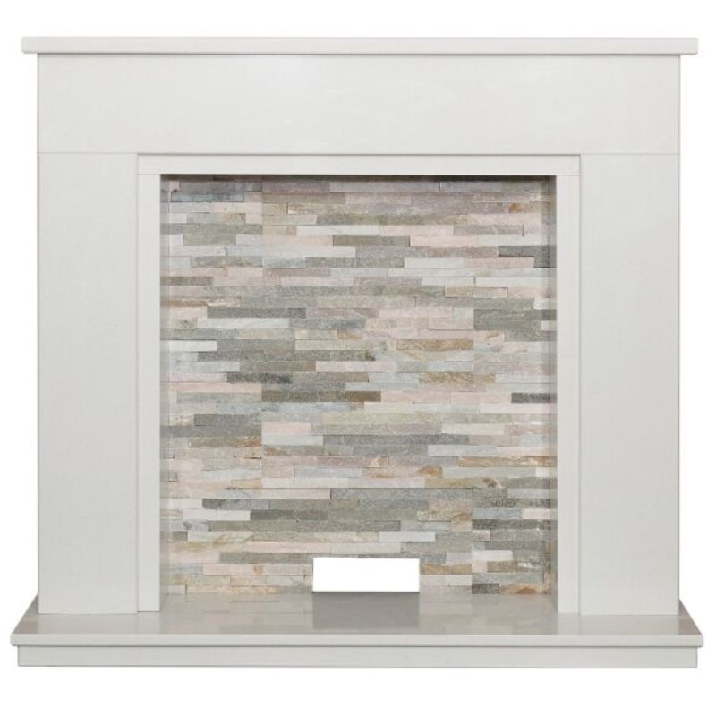 Acantha Amalfi White Marble Stove Fireplace with Downlights, 48 Inch