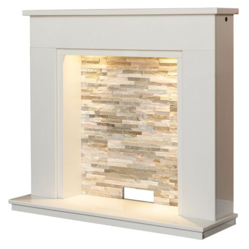 Acantha Amalfi White Marble Stove Fireplace with Downlights, 48 Inch