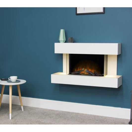 Adam Altair Wall Mounted Electric Fire Suite with Downlights & Remote Control in Pure White