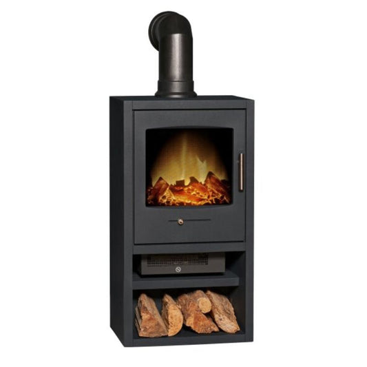 Adam Bergen XL Electric Stove in Charcoal Grey with Angled Stove Pipe in Black