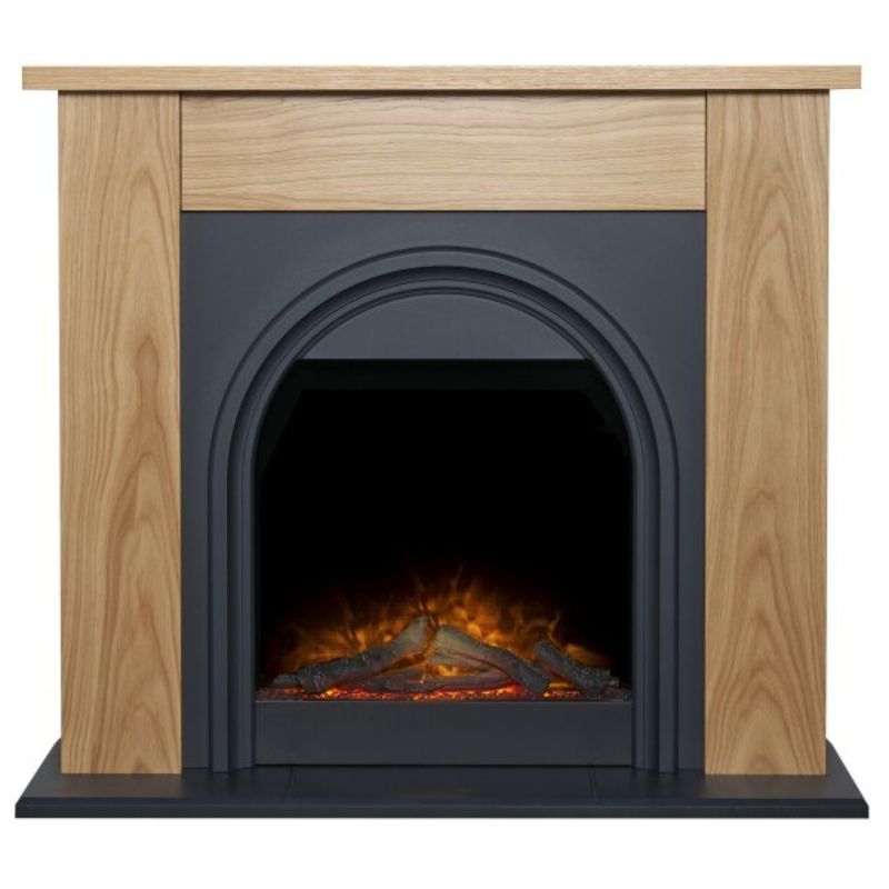 Adam Burlington Electric Fireplace Suite in Oak & Charcoal Grey, 44 Inch