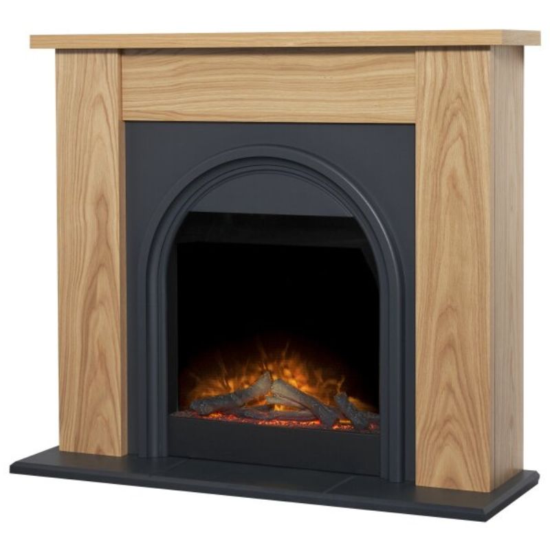 Adam Burlington Electric Fireplace Suite in Oak & Charcoal Grey, 44 Inch