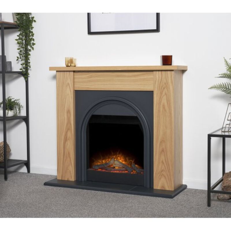 Adam Burlington Electric Fireplace Suite in Oak & Charcoal Grey, 44 Inch