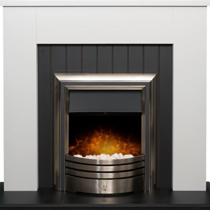 Adam Chessington Fireplace in Pure White & Black with Astralis Electric Fire in Chrome, 48 Inch