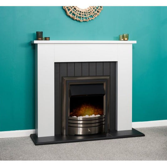 Adam Chessington Fireplace in Pure White & Black with Astralis Electric Fire in Chrome, 48 Inch