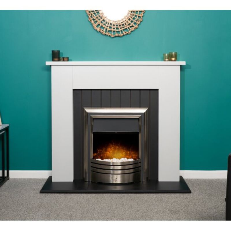 Adam Chessington Fireplace in Pure White & Black with Astralis Electric Fire in Chrome, 48 Inch