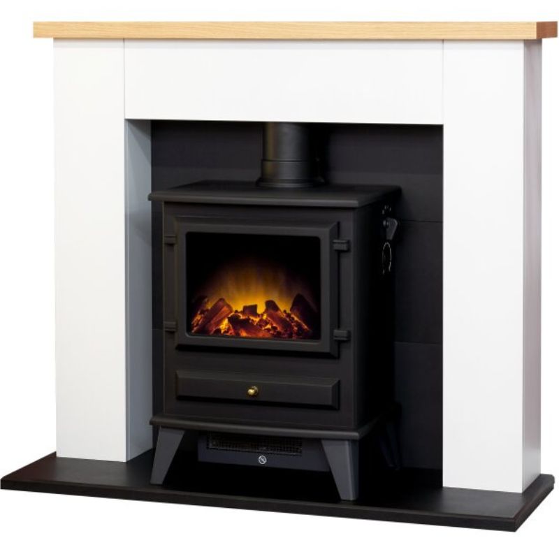 Adam Chester Fireplace in Pure White with Hudson Electric Stove in Black, 39 Inch