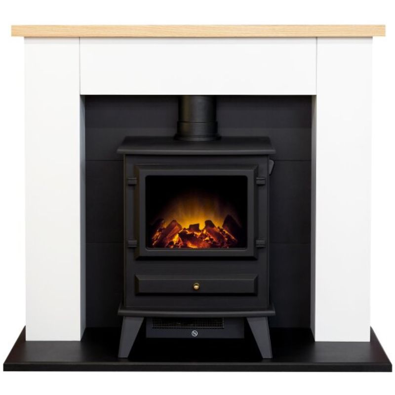 Adam Chester Fireplace in Pure White with Hudson Electric Stove in Black, 39 Inch