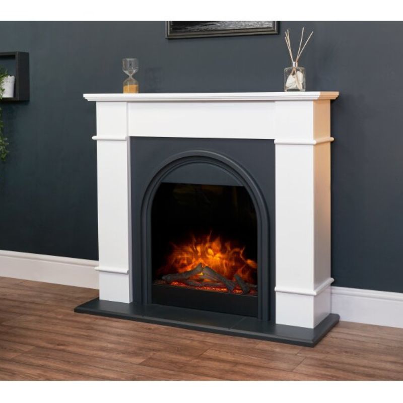 Adam Chesterfield Electric Fireplace Suite in White & Charcoal Grey, 44 Inch