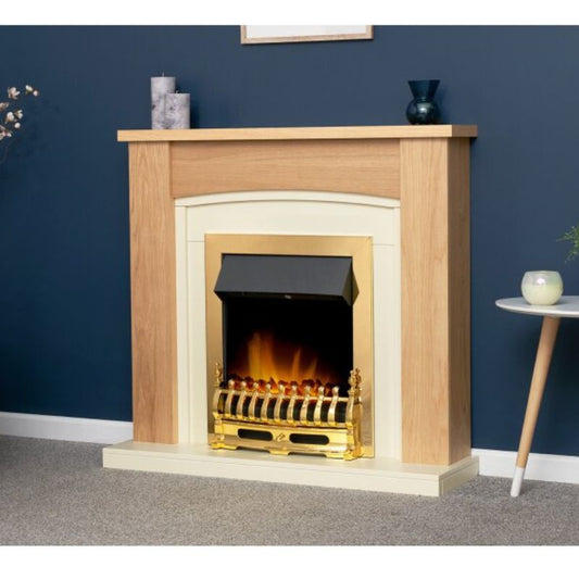 Adam Chilton Fireplace in Oak & Cream with Blenheim Electric Fire in Brass, 39 Inch