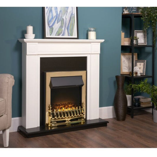 Adam Georgian Fireplace Suite in Pure White with Blenheim Electric Fire in Brass, 39 Inch