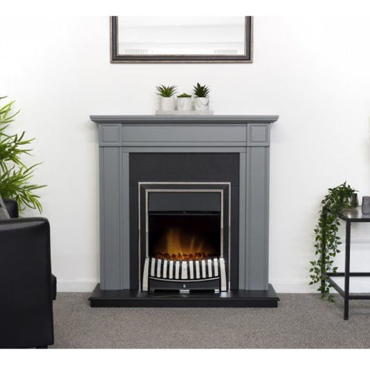 Adam Georgian Fireplace in Grey & Black with Chrome Elan Electric Fire, 39 Inch