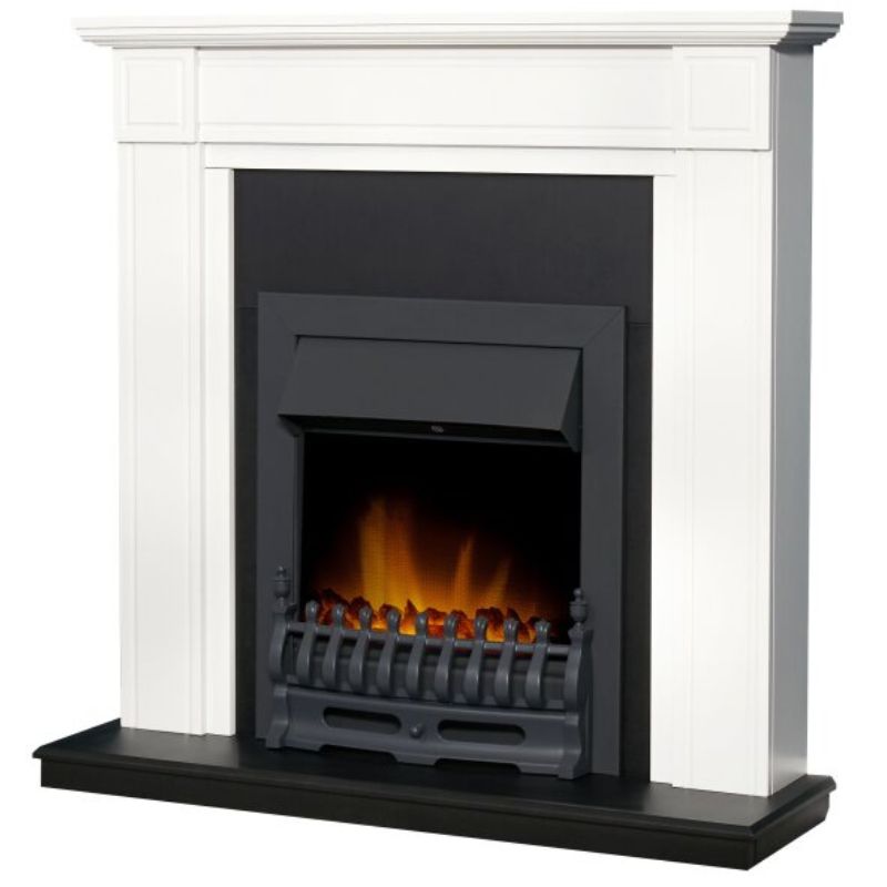 Adam Georgian Fireplace in Pure White & Black with Blenheim Electric Fire in Black, 39 Inch