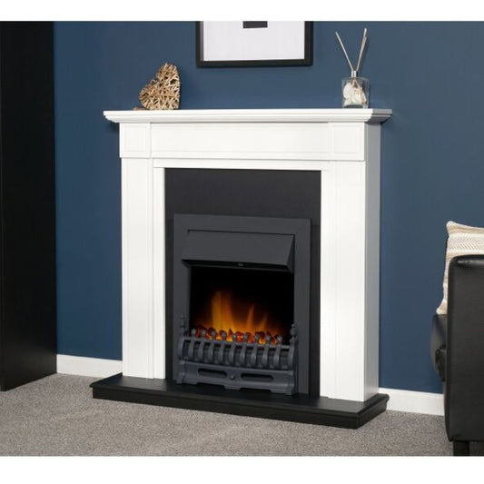 Adam Georgian Fireplace in Pure White & Black with Blenheim Electric Fire in Black, 39 Inch