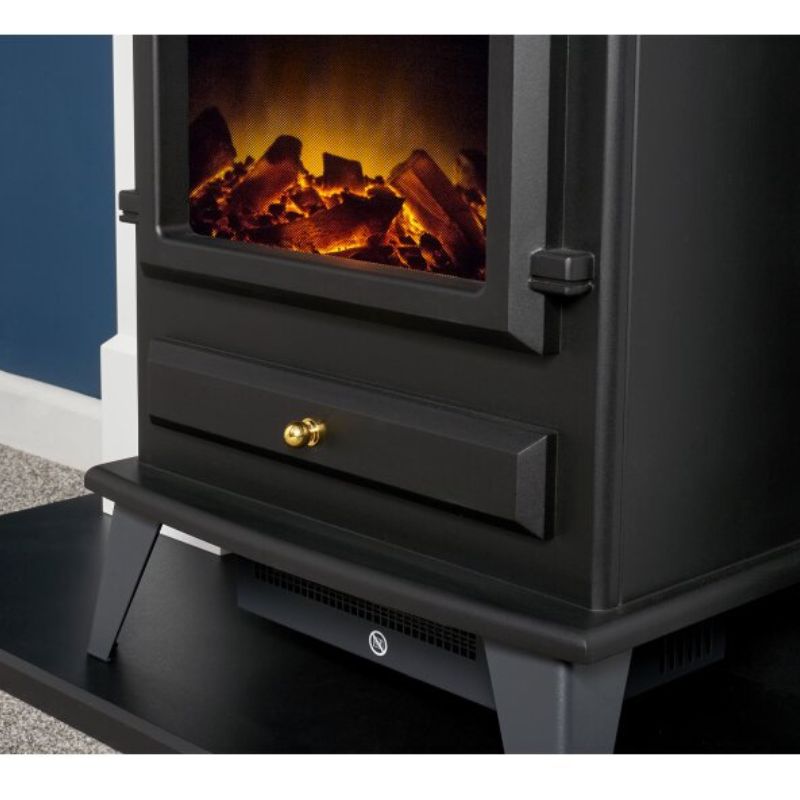 Adam Harrogate Stove Fireplace in Pure White & Black with Hudson Electric Stove in Black, 39 Inch