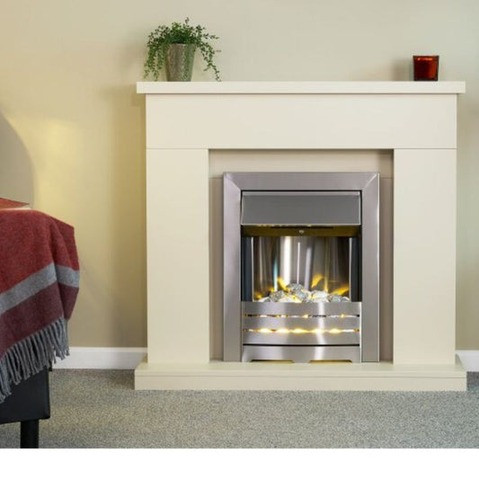 Adam Lomond Fireplace in Stone Effect with Helios Electric Fire in Brushed Steel, 39 Inch