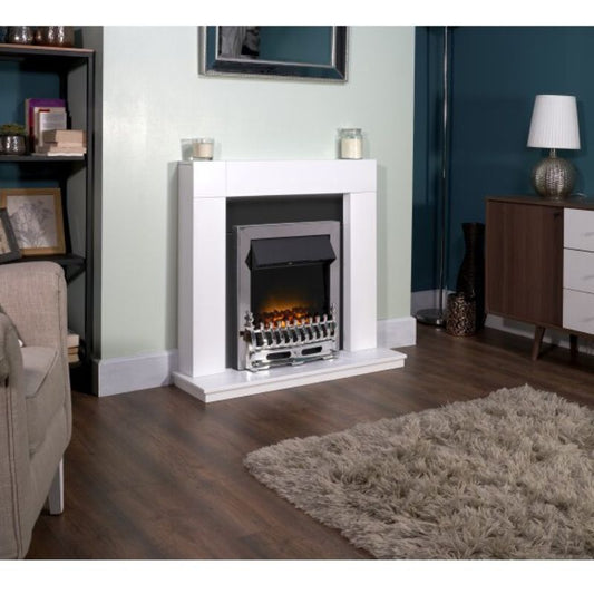 Adam Malmo Fireplace in Pure White & Black/White with Blenheim Electric Fire in Chrome, 39 Inch