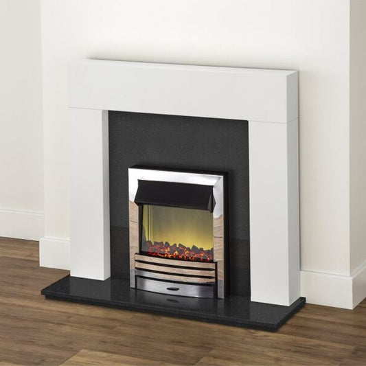 Adam Miami Fireplace Suite in Pure White and Granite with Eclipse Electric Fire in Chrome, 48 Inch