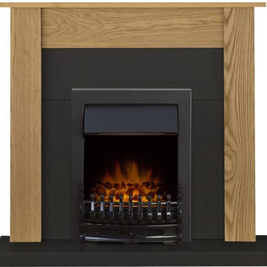 Adam Southwold Fireplace Suite in Oak and Black with Blenheim Electric Fire in Black, 43 Inches