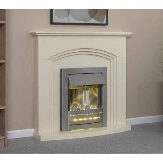 Adam Truro Fireplace in Cream with Helios Electric Fire in Brushed Steel, 41 Inch