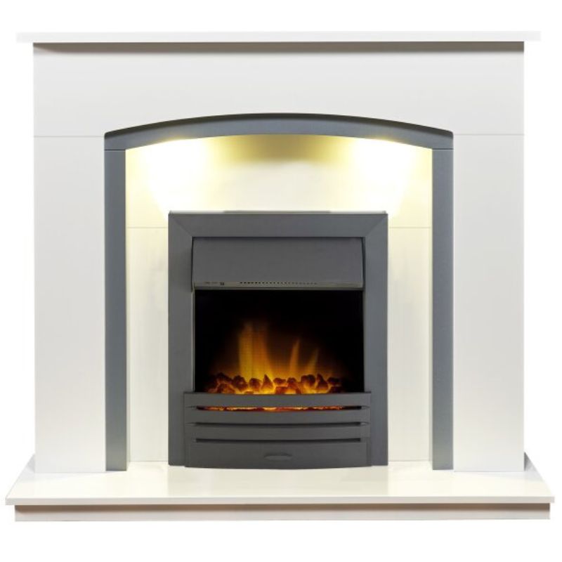 Adam Tuscany Fireplace in Pure White & Grey with Eclipse Electric Fire in Black, 48 Inch