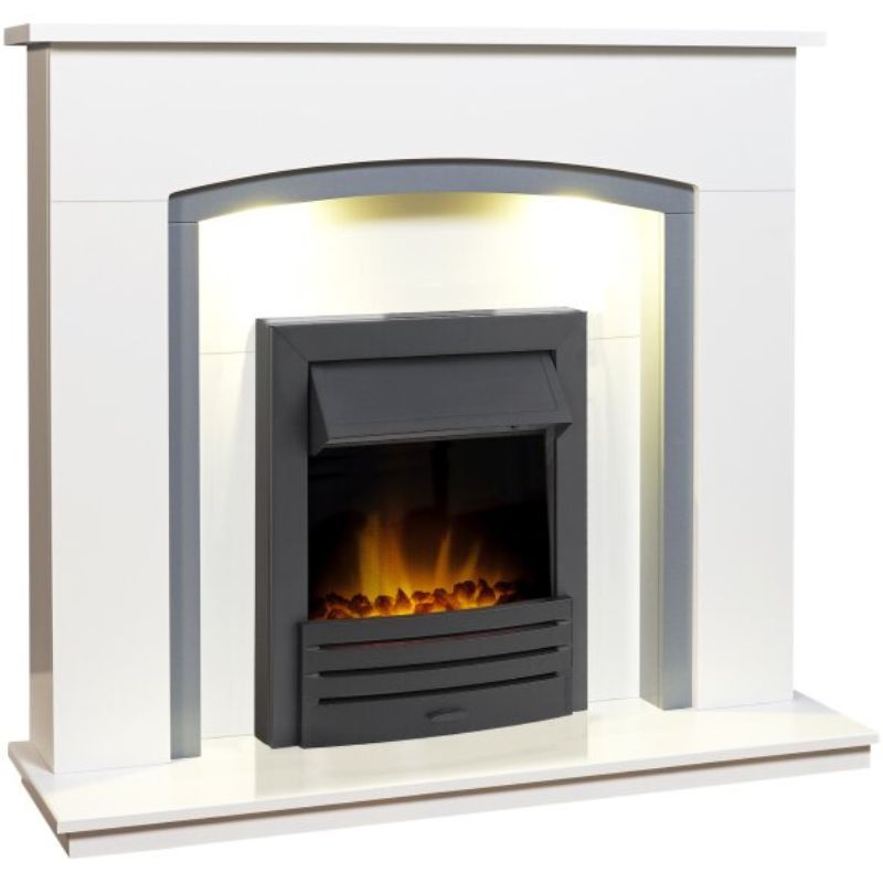 Adam Tuscany Fireplace in Pure White & Grey with Eclipse Electric Fire in Black, 48 Inch