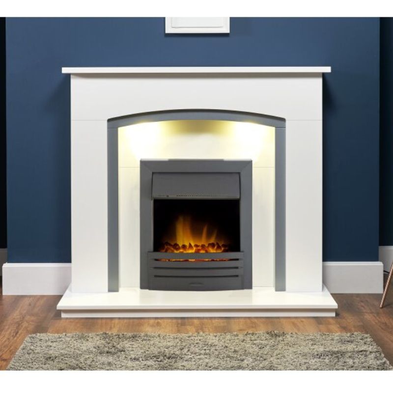 Adam Tuscany Fireplace in Pure White & Grey with Eclipse Electric Fire in Black, 48 Inch