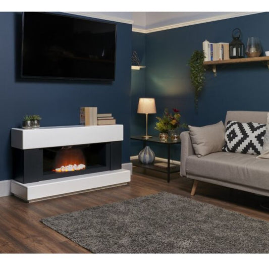 Adam Verona Fireplace Suite in Pure White & Charcoal Grey, 48 Inch