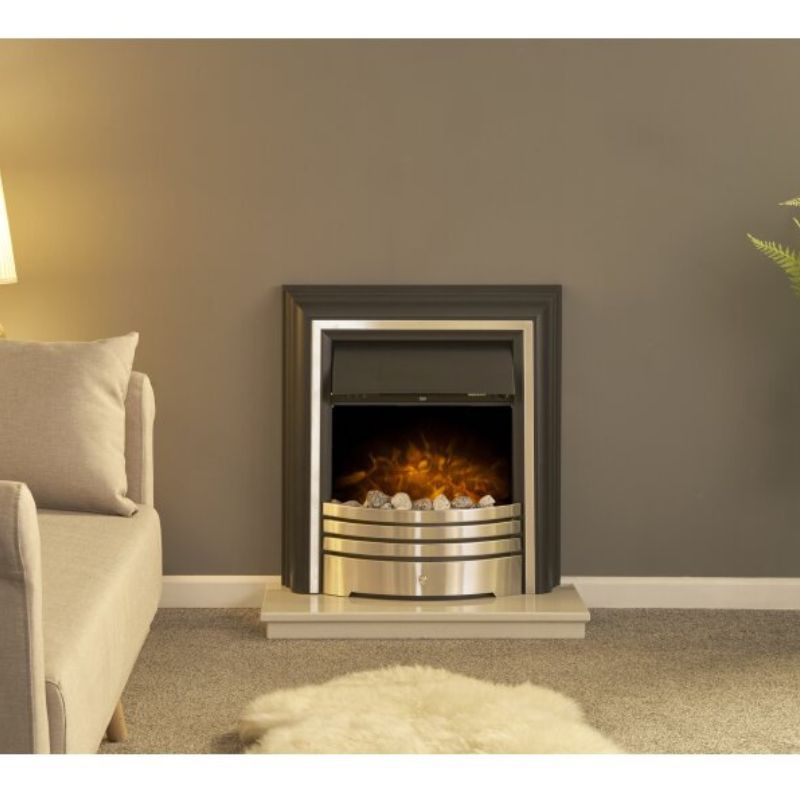 Adam York Freestanding Electric Fire in Brushed Steel