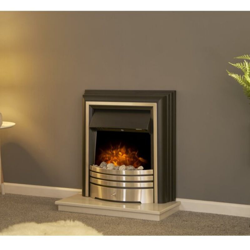 Adam York Freestanding Electric Fire in Brushed Steel