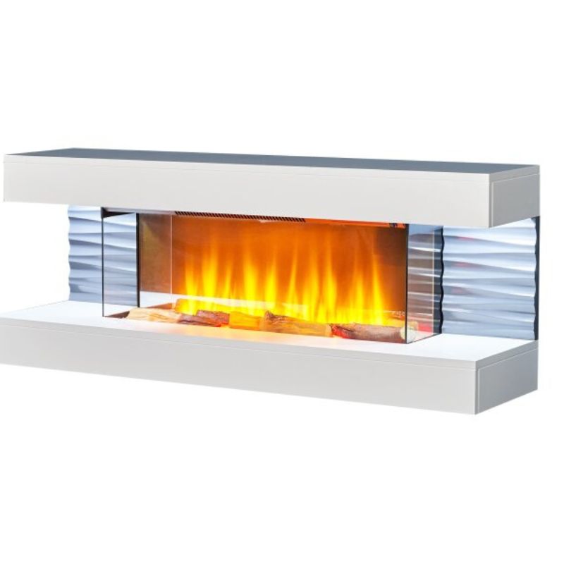 Sureflame WM-9332 Electric Wall Fireplace Suite with Downlights & Remote in Pure White